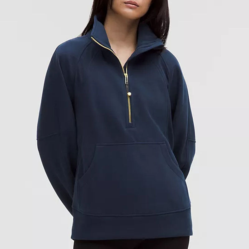 L5455# Embroidery Funnel-Neck Half Zip Long Hoodies