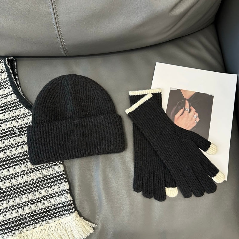 E6504# DF Knitted Hat and Scarf Gloves Set