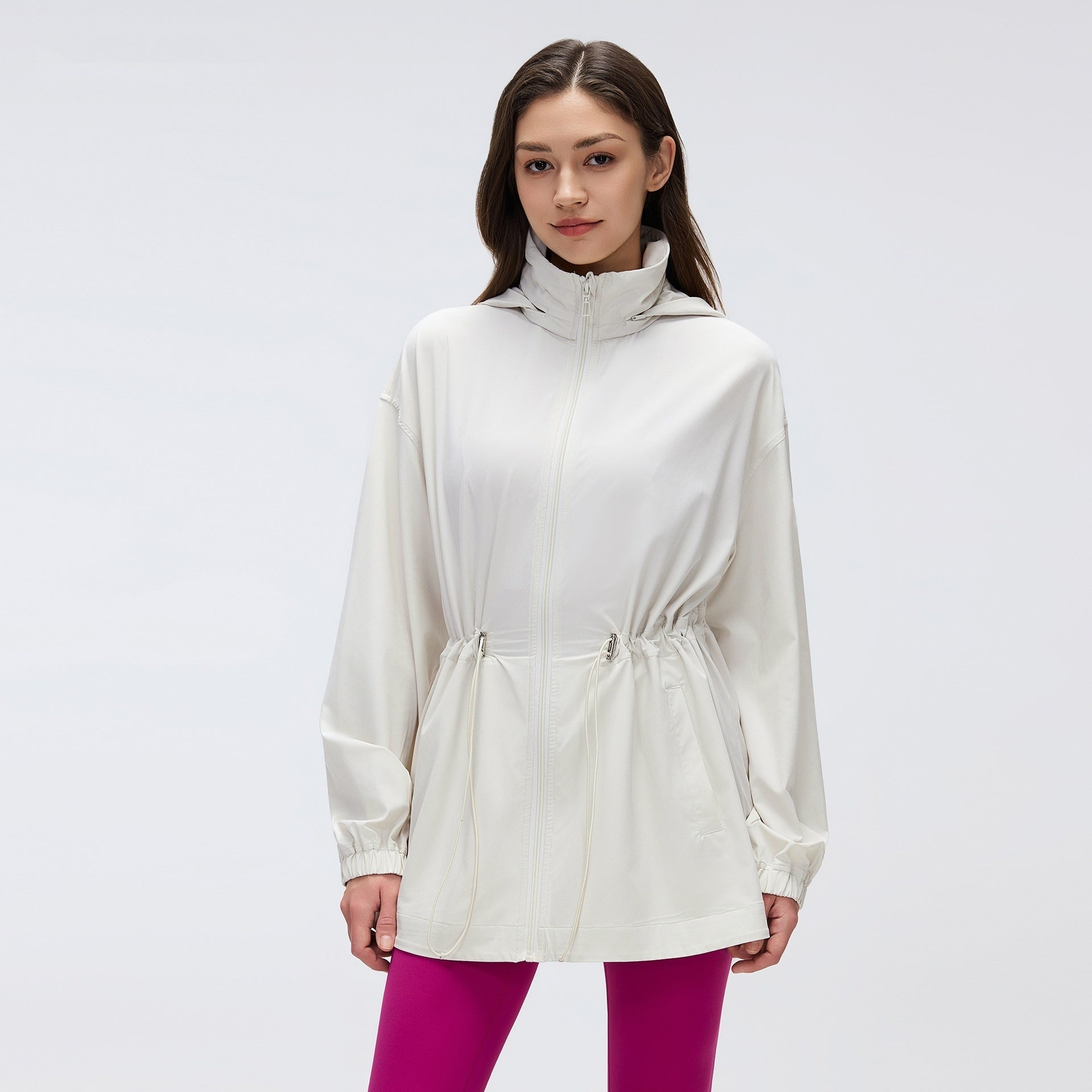 L5813# Women Waist Drawstring Hooded Jacket