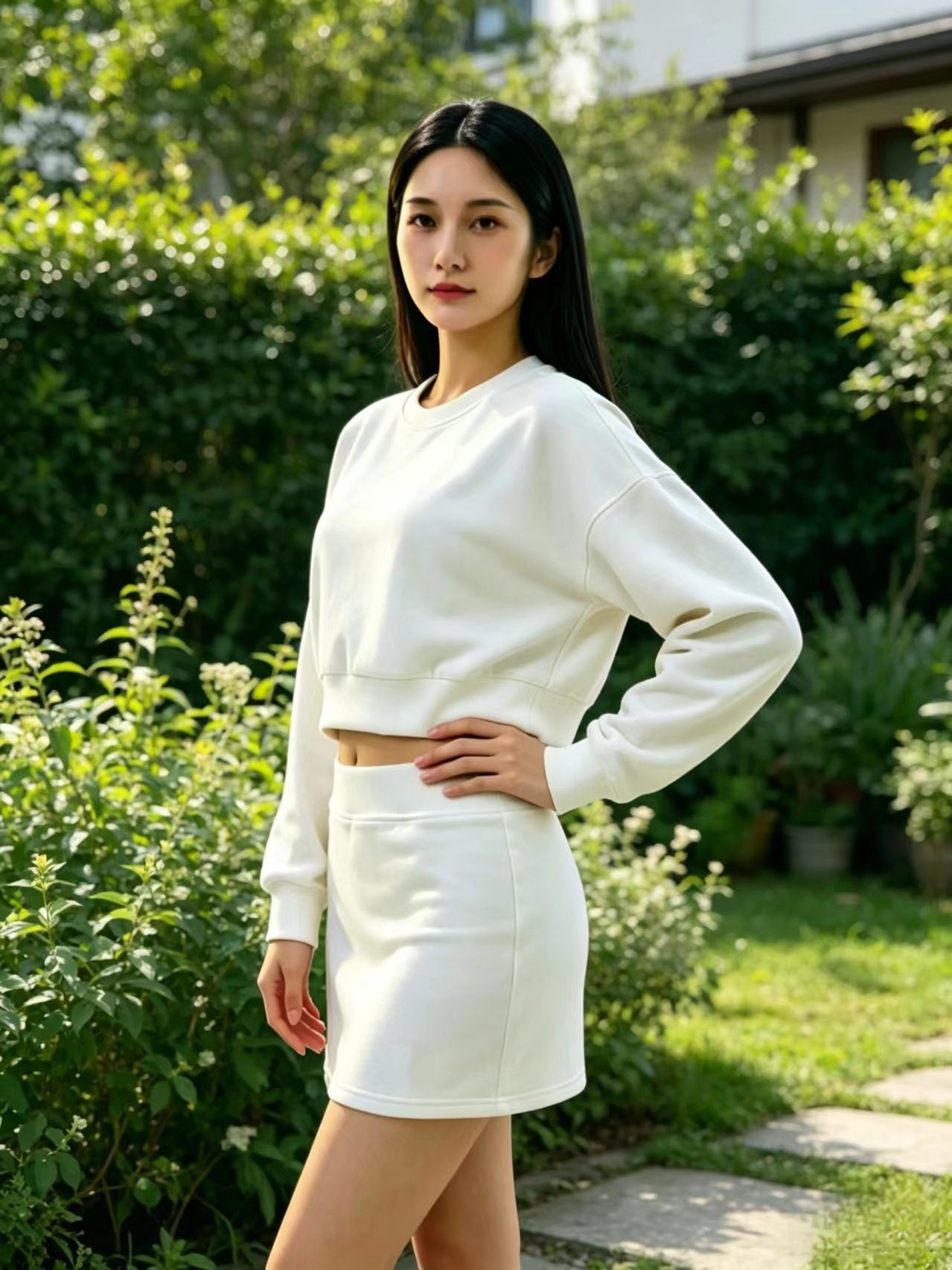 2157# A 3D Silver Women Sweatshirts Skirts Set
