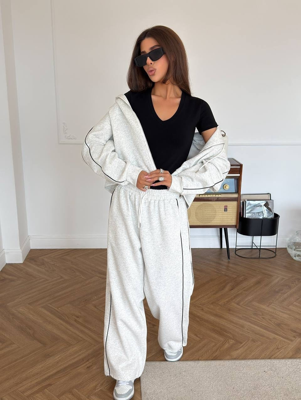 1475#A 3D Silver Women Hoodie Pants Sets