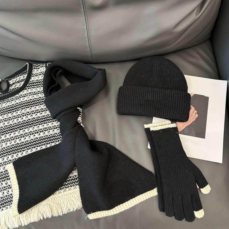 E6504# DF Knitted Hat and Scarf Gloves Set