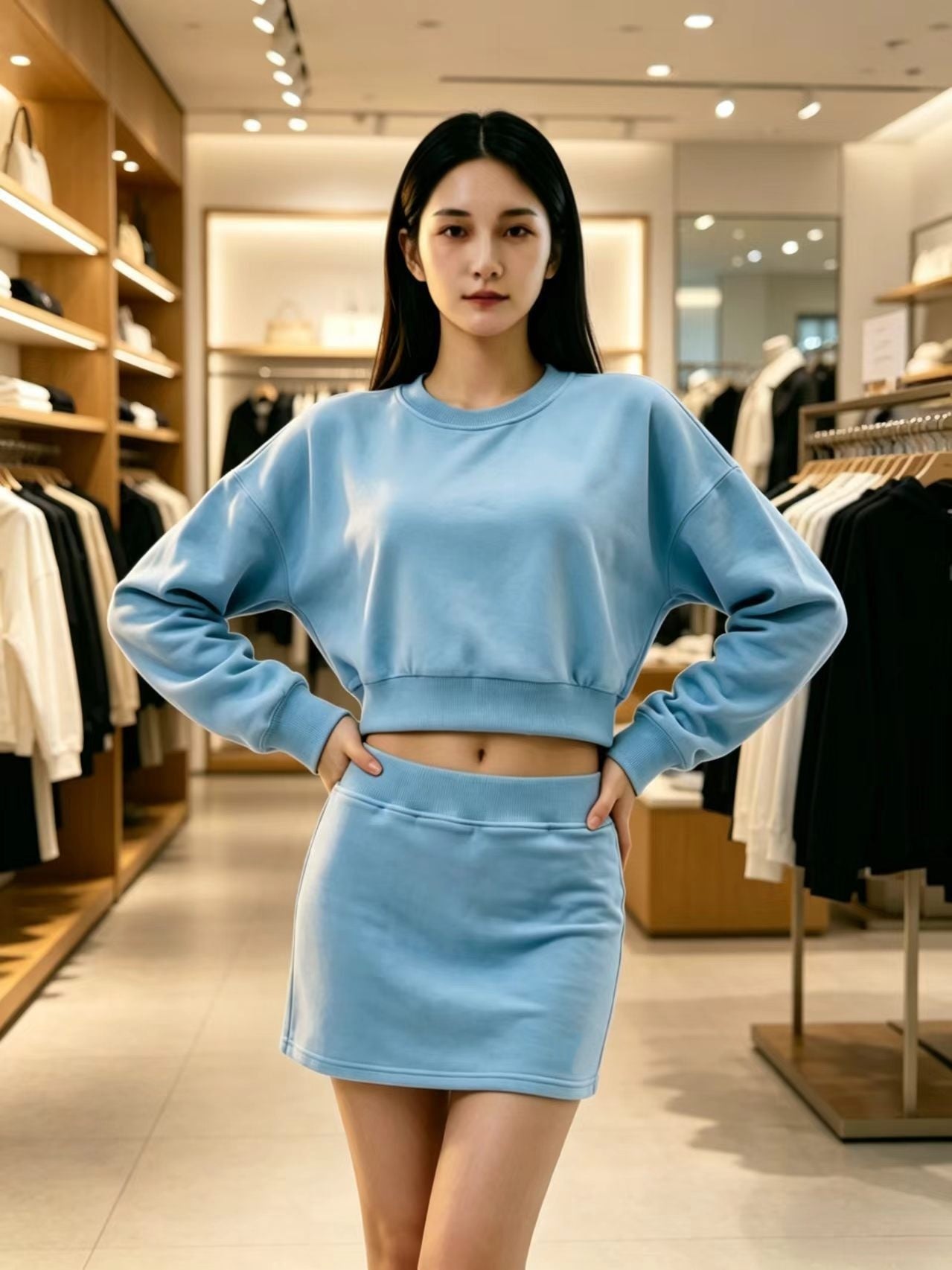 2157# A 3D Silver Women Sweatshirts Skirts Set