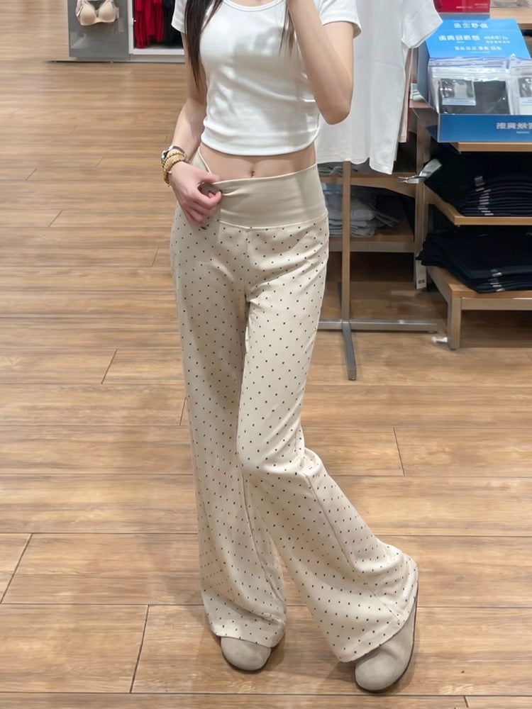 L6621#  Women Polka-Dot Micro-Flared Pants