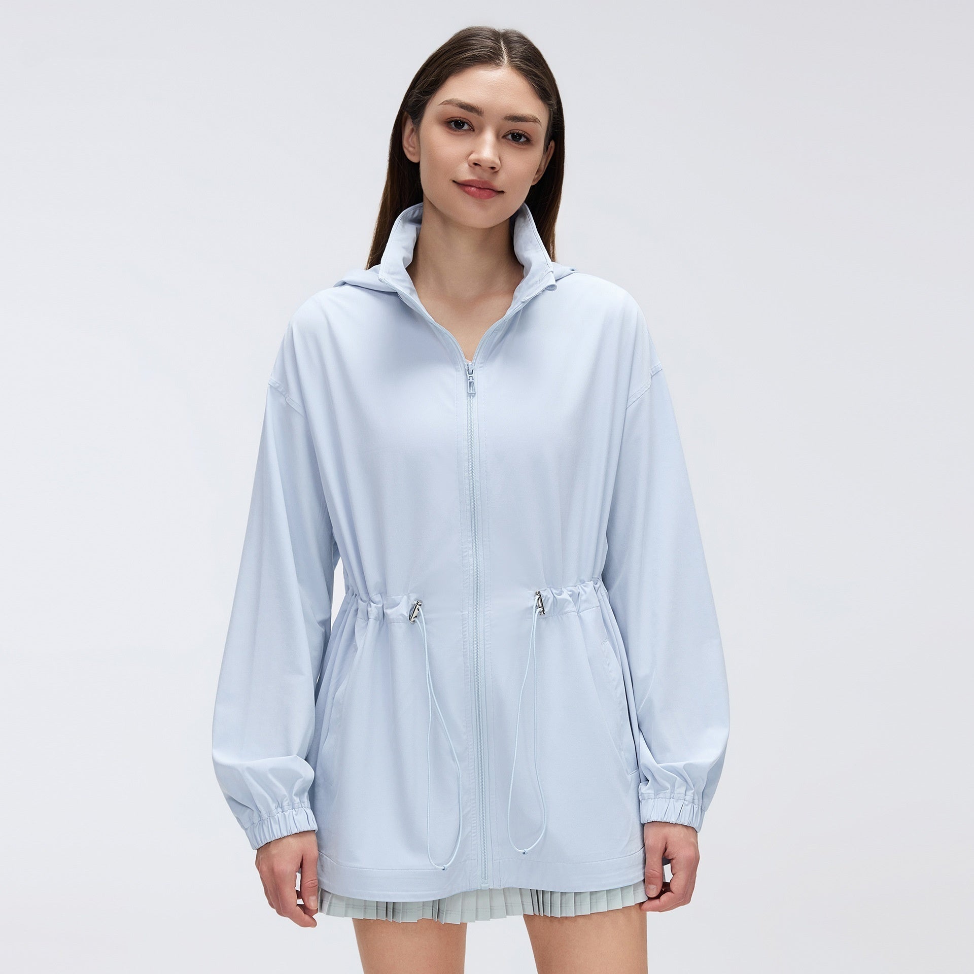 L5813# Women Waist Drawstring Hooded Jacket