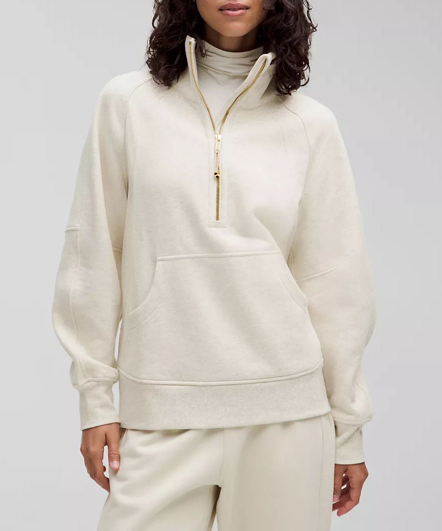 L5455# Embroidery Funnel-Neck Half Zip Long Hoodies