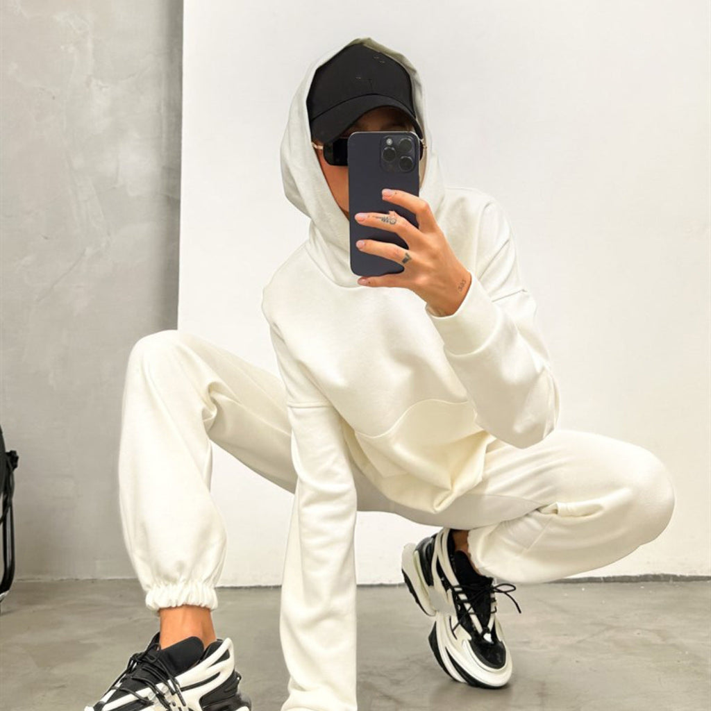 529# A 3D Silver Logo Women Yoga Hooded Sweatshirts Pants Set