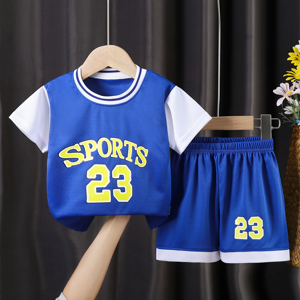 E7195#Kids football shirt shorts set