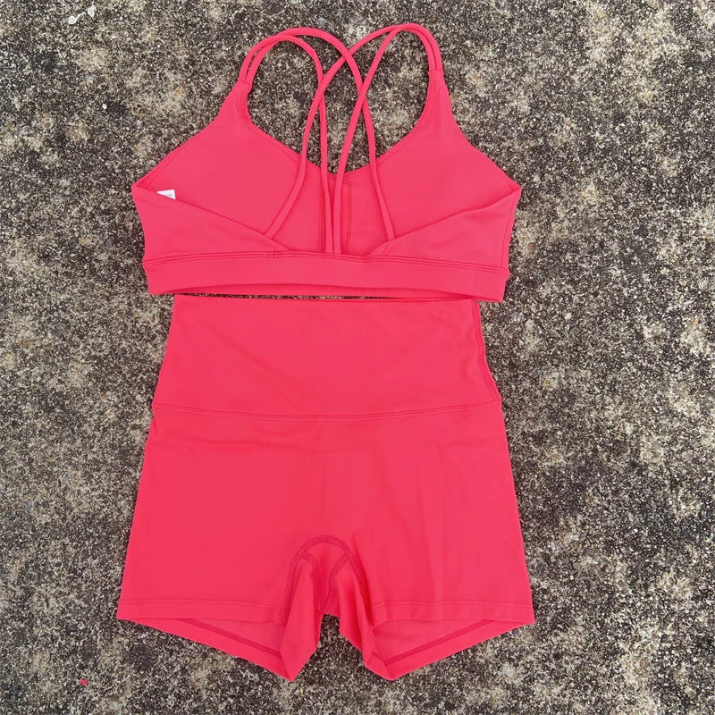 L5296#  Women Yoga Bra Shorts Set