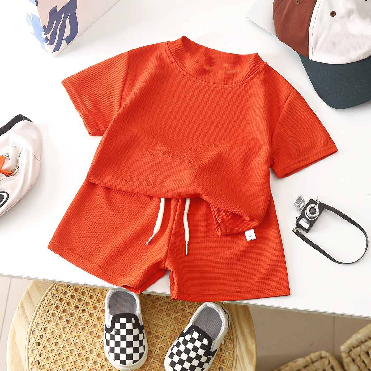 E7195#Kids football shirt shorts set