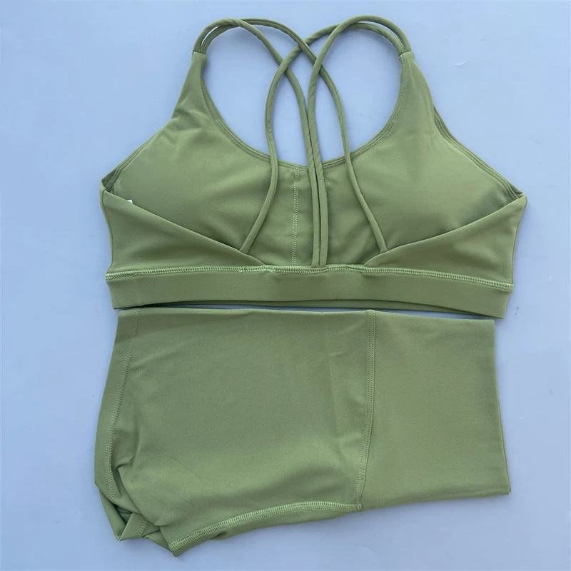 L5296#  Women Yoga Bra Shorts Set
