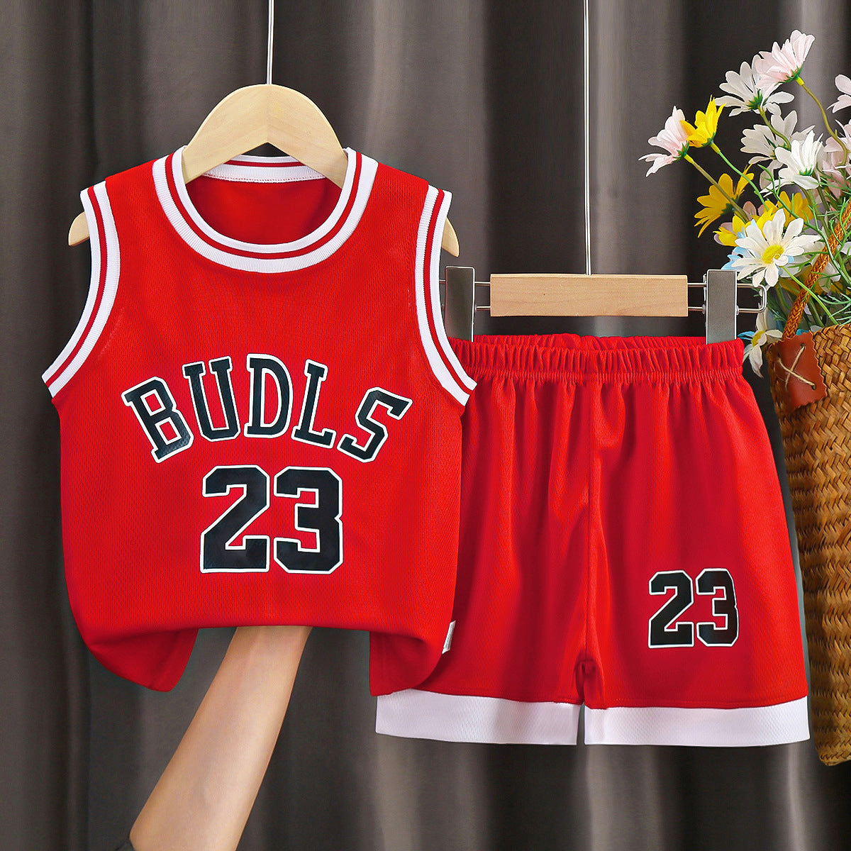 E7195#Kids football shirt shorts set