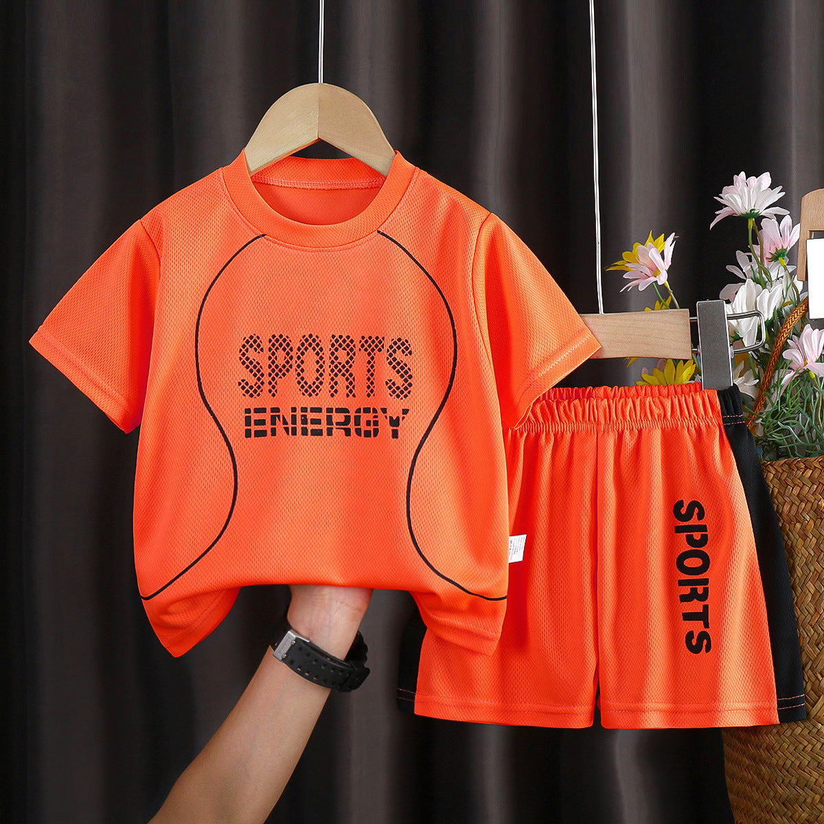E7195#Kids football shirt shorts set