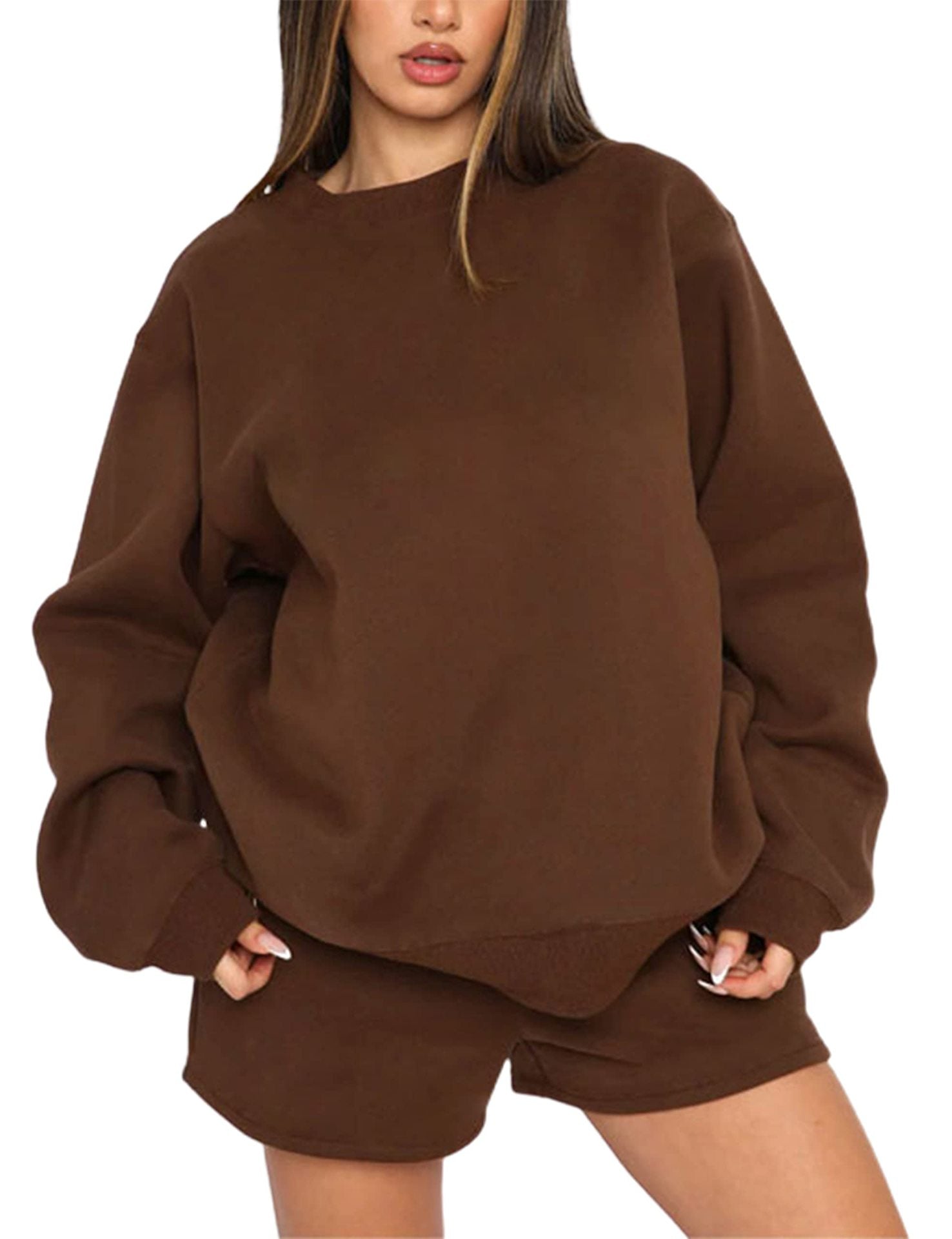 94#  Women 3D Logo Sweatshirts Shorts Set