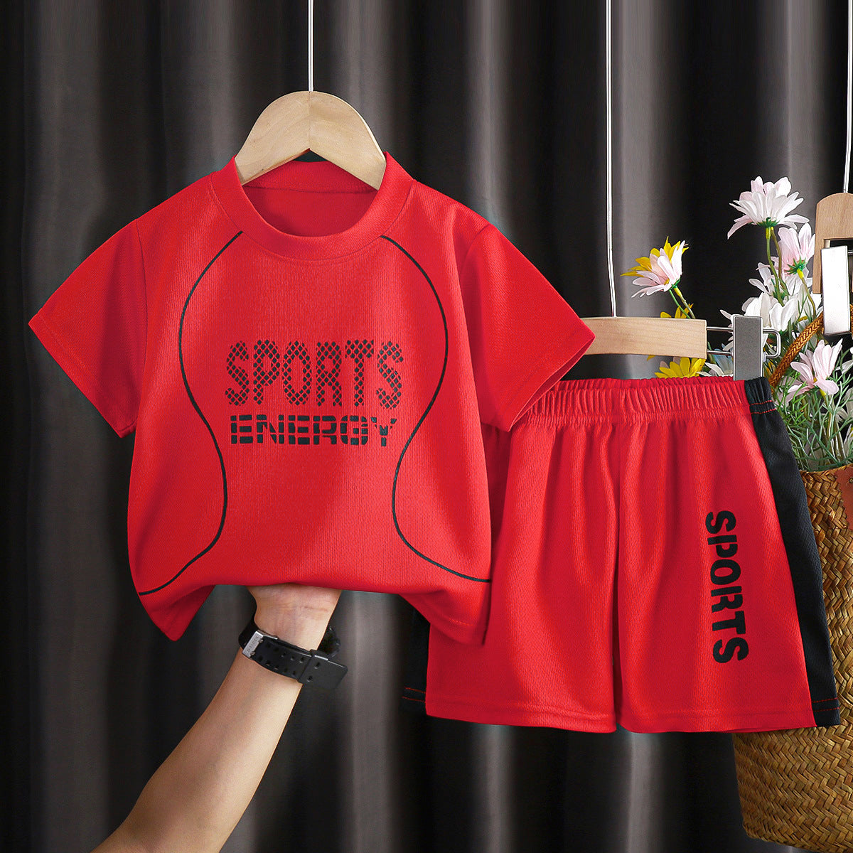 E7195#Kids football shirt shorts set