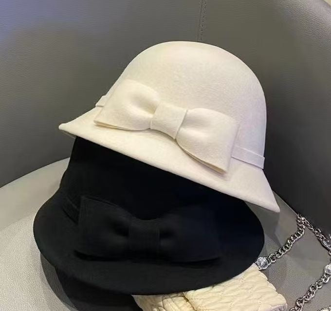 ZGLHUA Women Woolen Bowknot Fish Hat