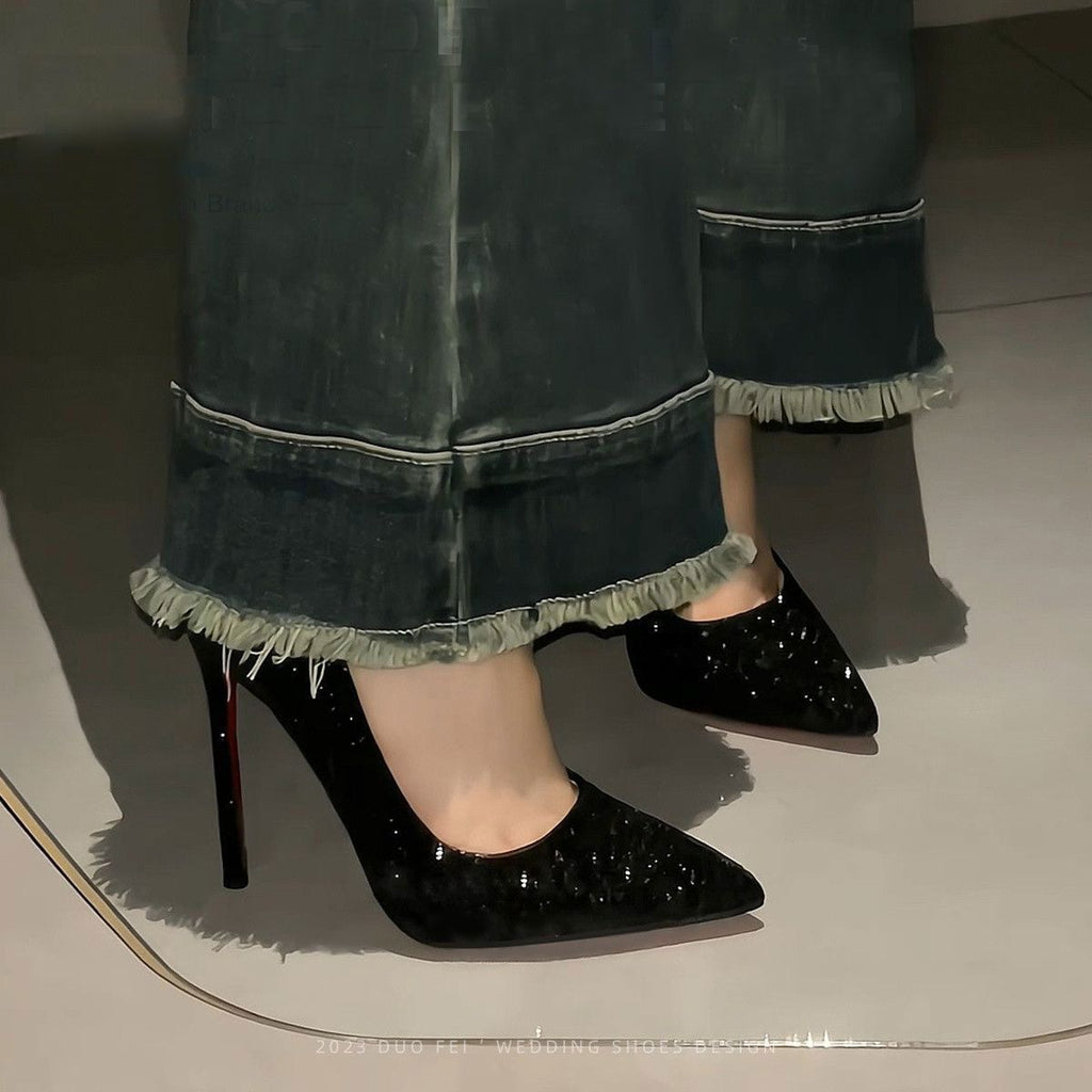 E6833# 10cm Sheepskin Pumps