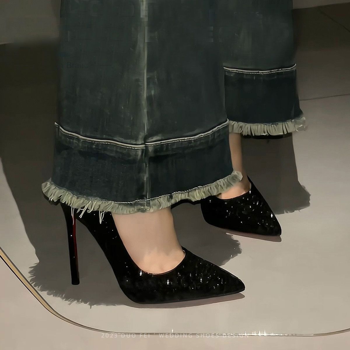E6833# 10cm Sheepskin Pumps