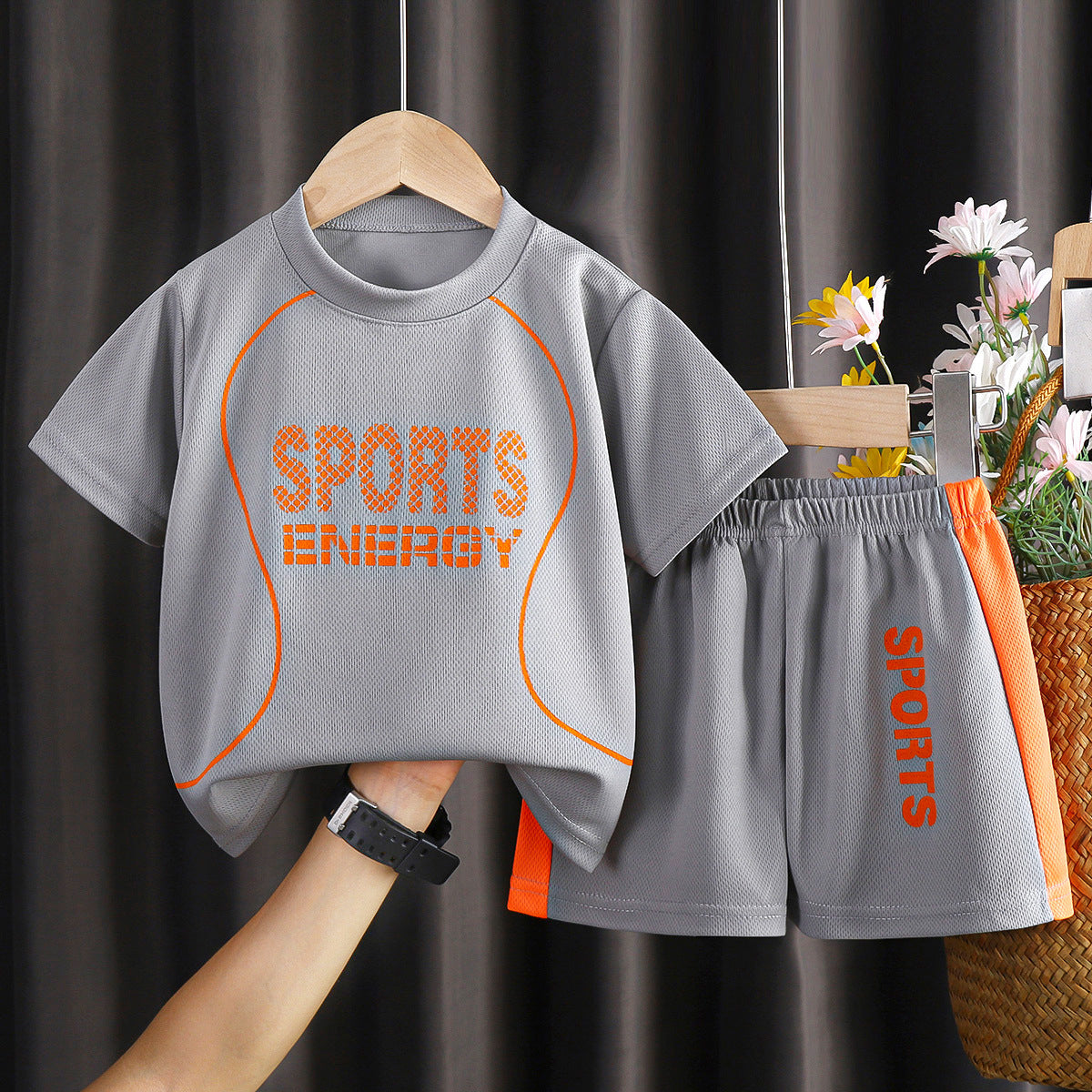E7195#Kids football shirt shorts set