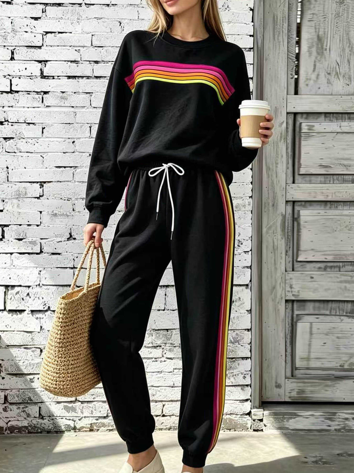 E7401# Women Embroidery Hoodie Pants Set
