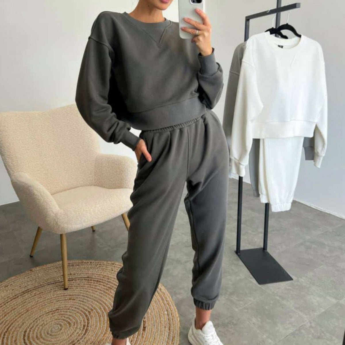 489# AL 3D Silver Logo Women Sweatshirts Pants Set