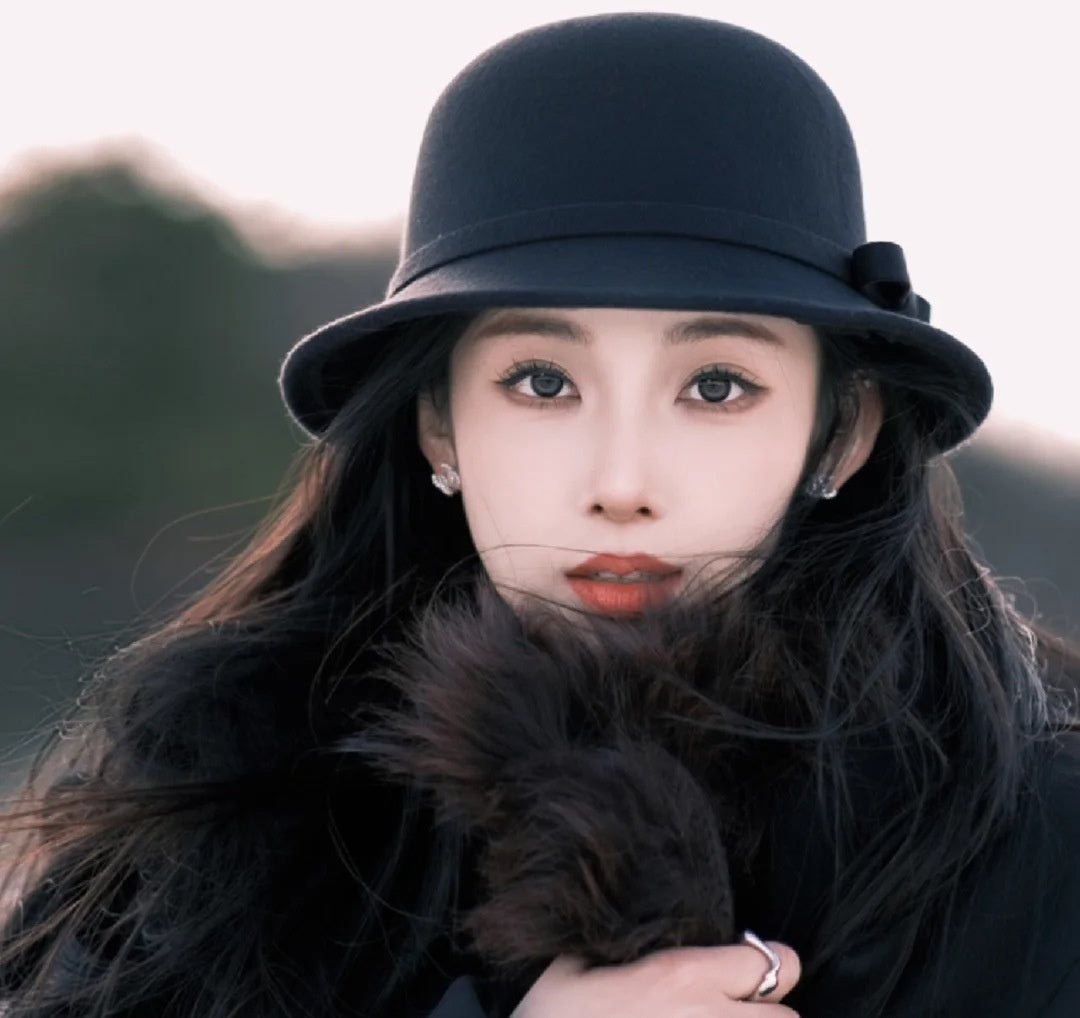 ZGLHUA Women Woolen Bowknot Fish Hat