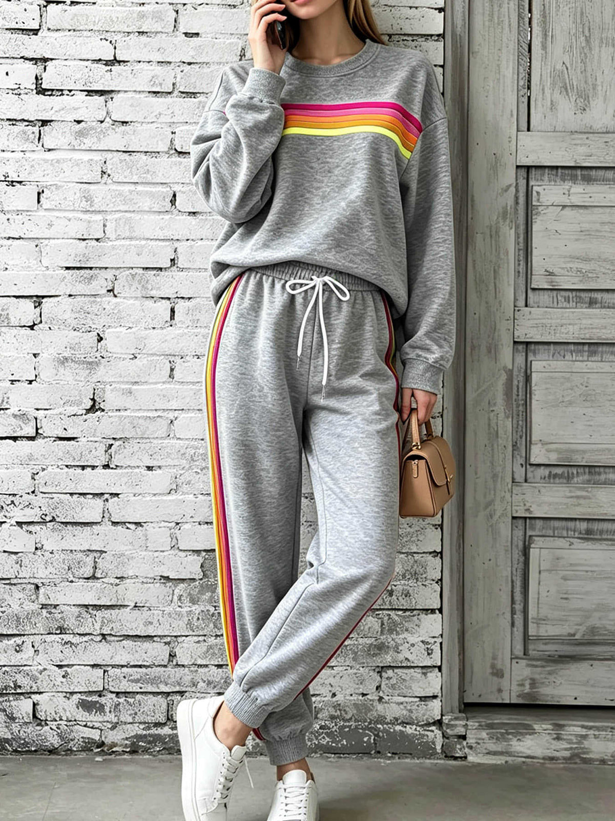 E7401# Women Embroidery Hoodie Pants Set