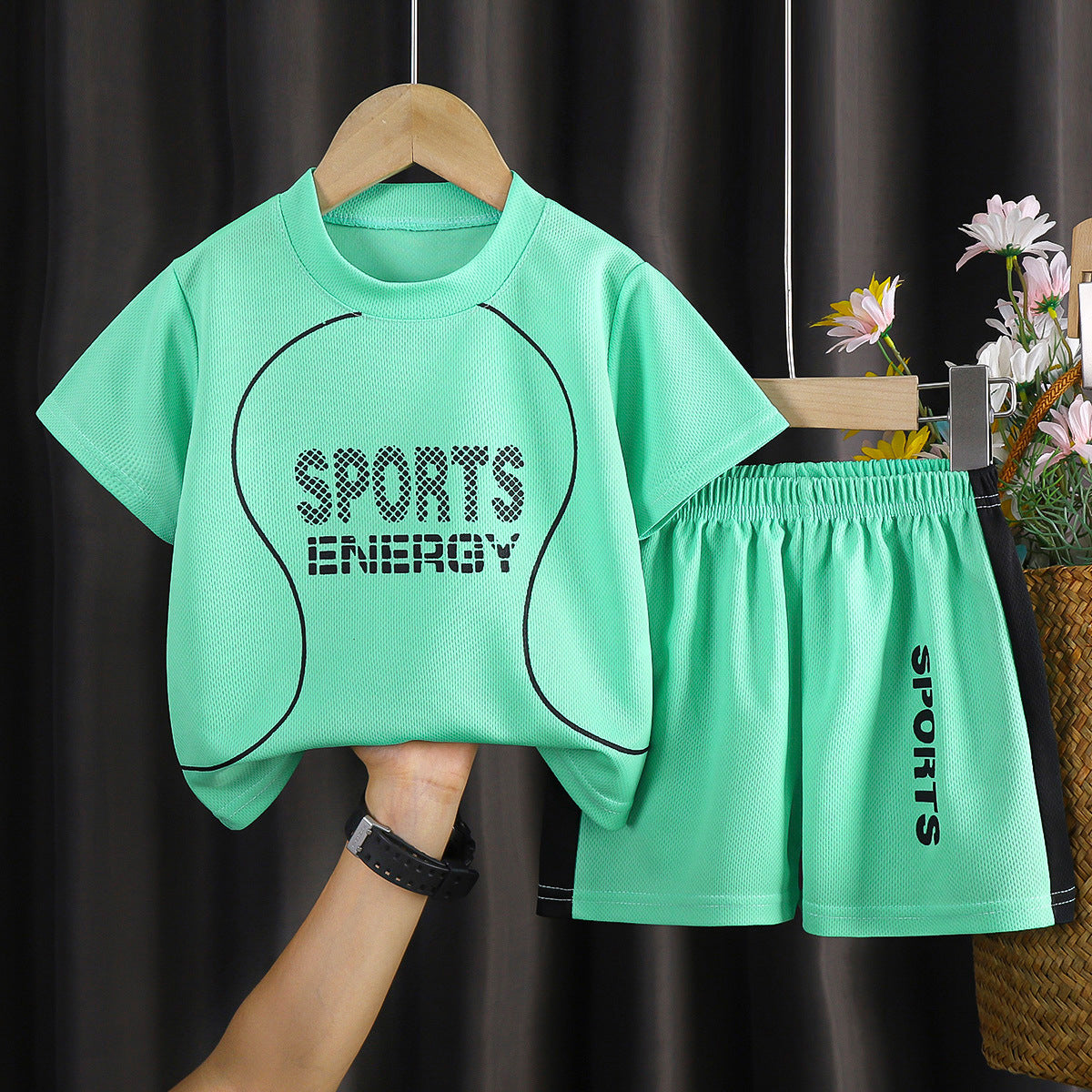 E7195#Kids football shirt shorts set