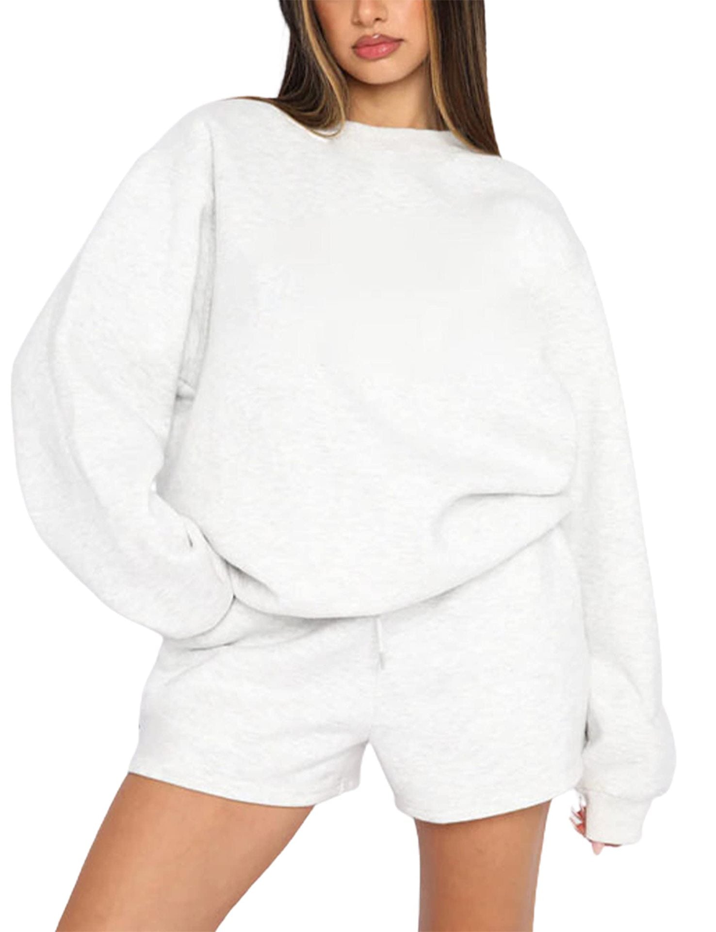 94#  Women 3D Logo Sweatshirts Shorts Set