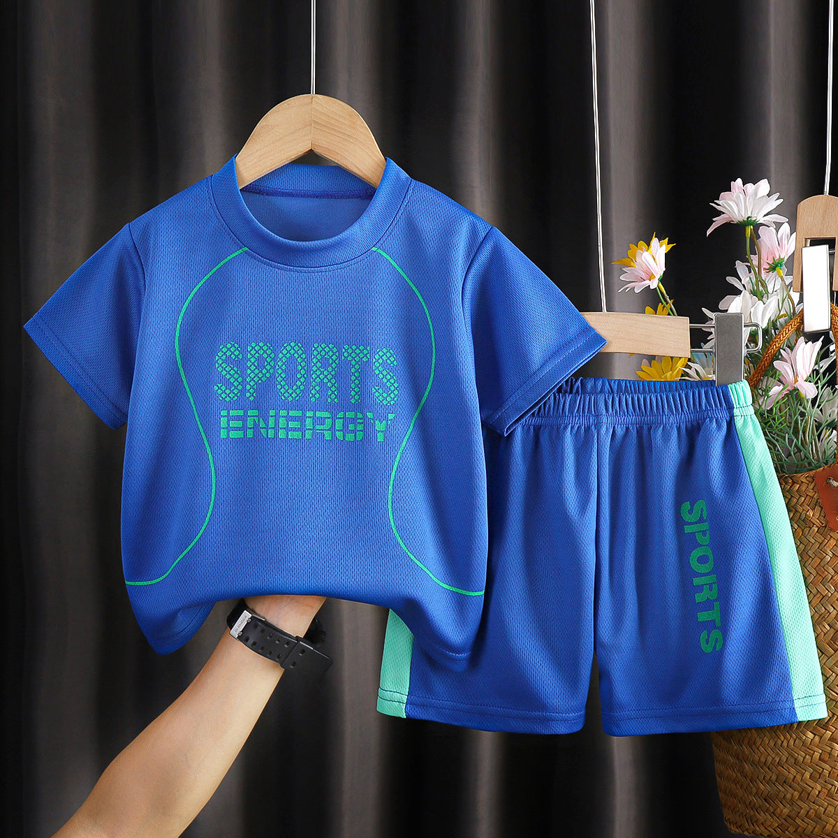 E7195#Kids football shirt shorts set