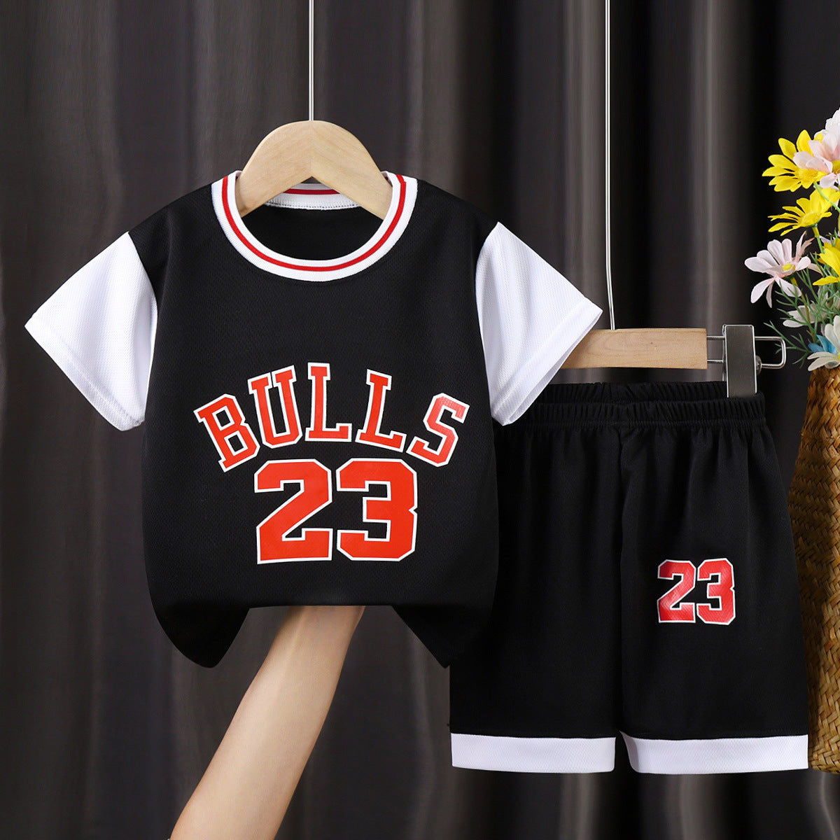 E7195#Kids football shirt shorts set