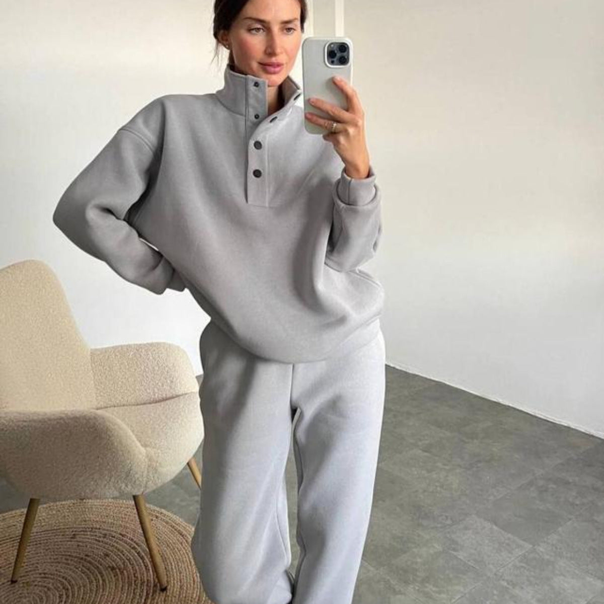 485# AL 3D Silver Logo Women Sweatshirts Pants Set