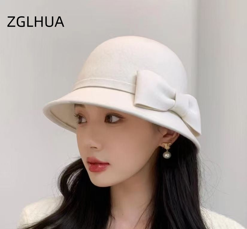 ZGLHUA Women Woolen Bowknot Fish Hat