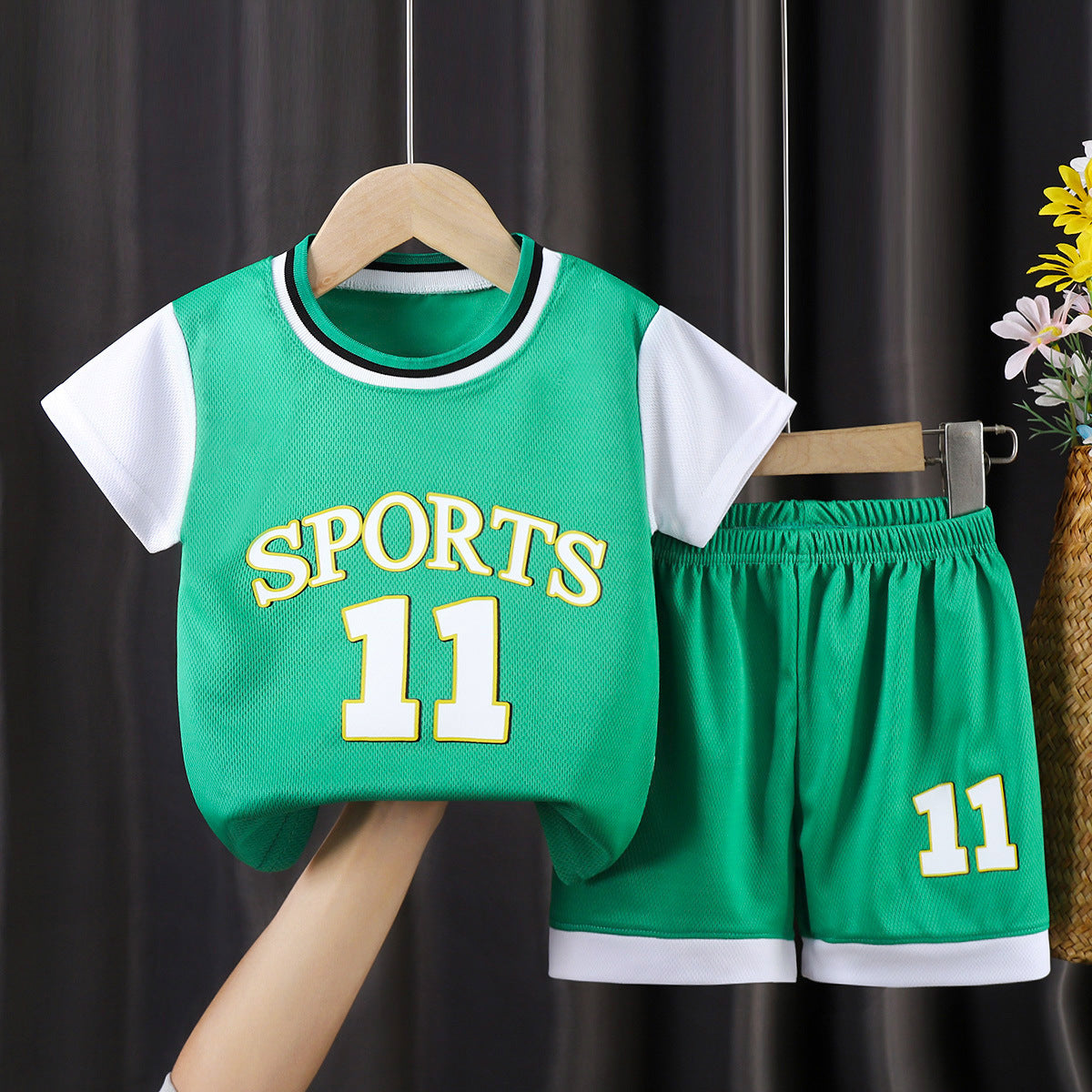 E7195#Kids football shirt shorts set