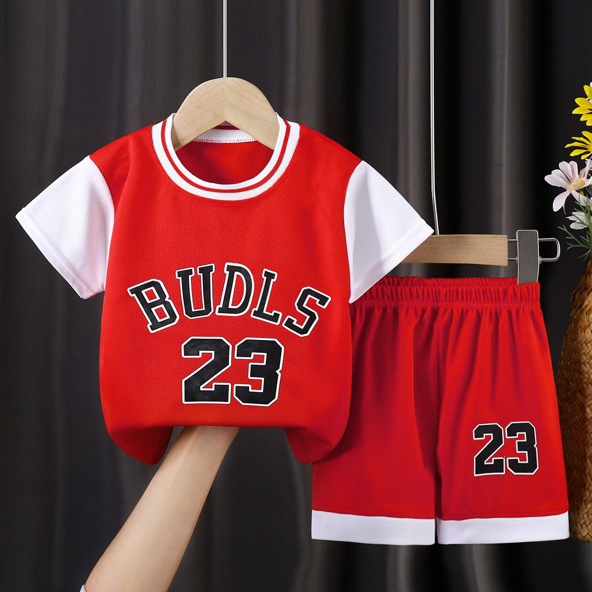 E7195#Kids football shirt shorts set
