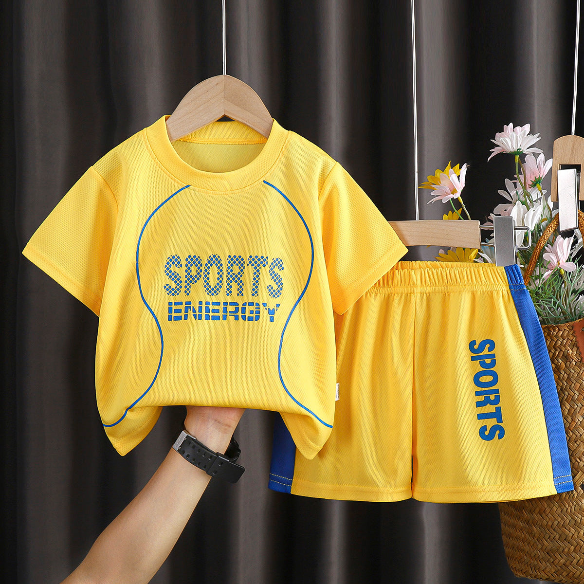 E7195#Kids football shirt shorts set