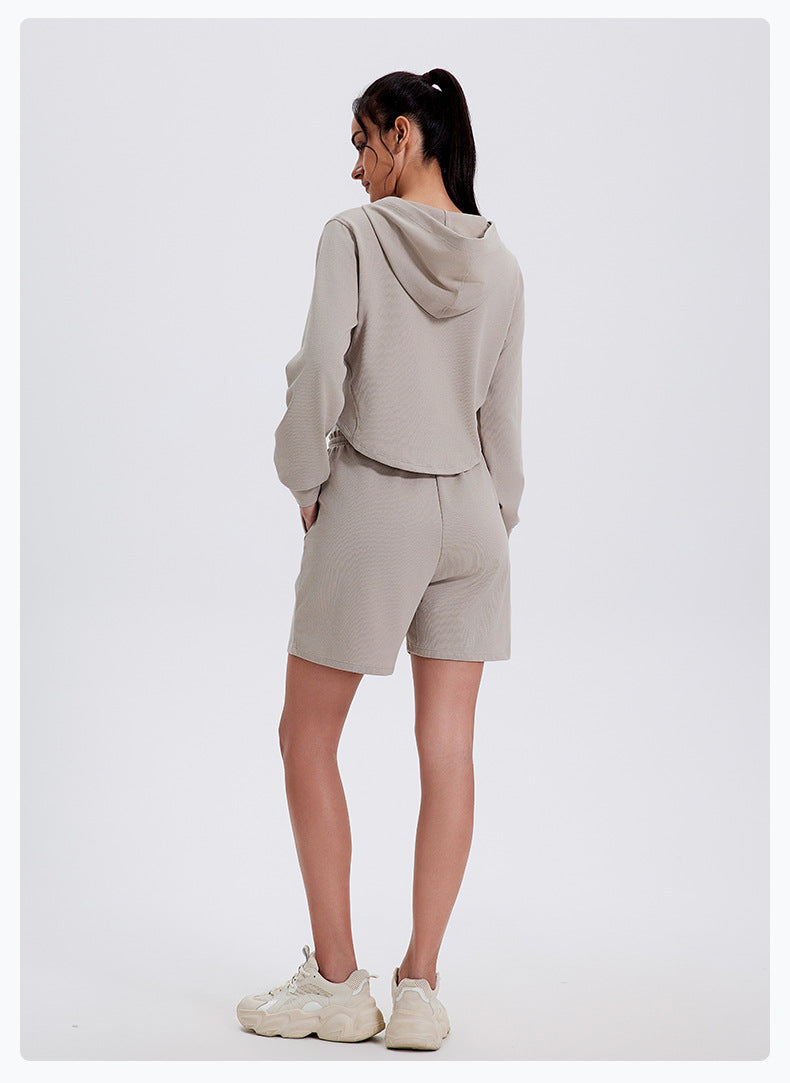 L3089# Women Sport Hoodies Shorts Set