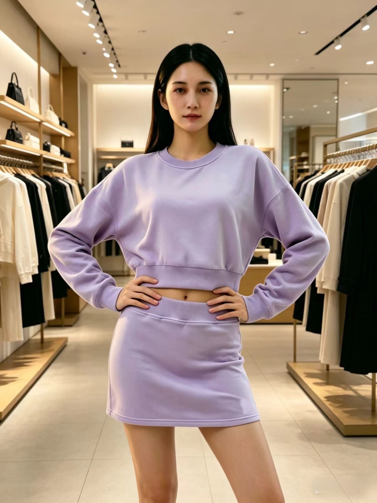 2157# A 3D Silver Women Sweatshirts Skirts Set