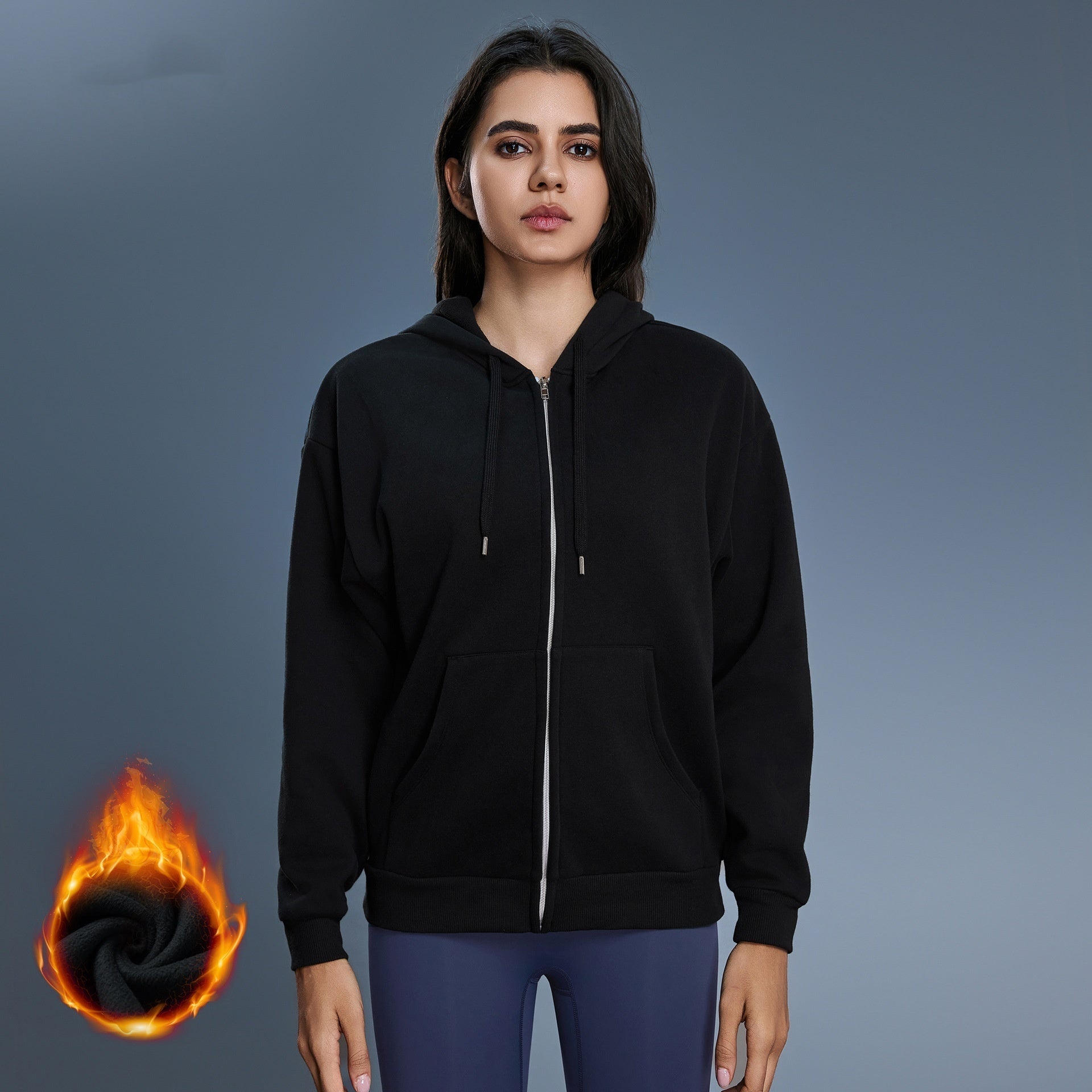 1469#A 3D Silver Logo Women Fleece Zipper Jacket