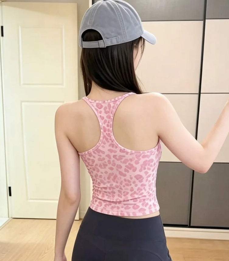 L6517# Women Yoga Leopard Tank