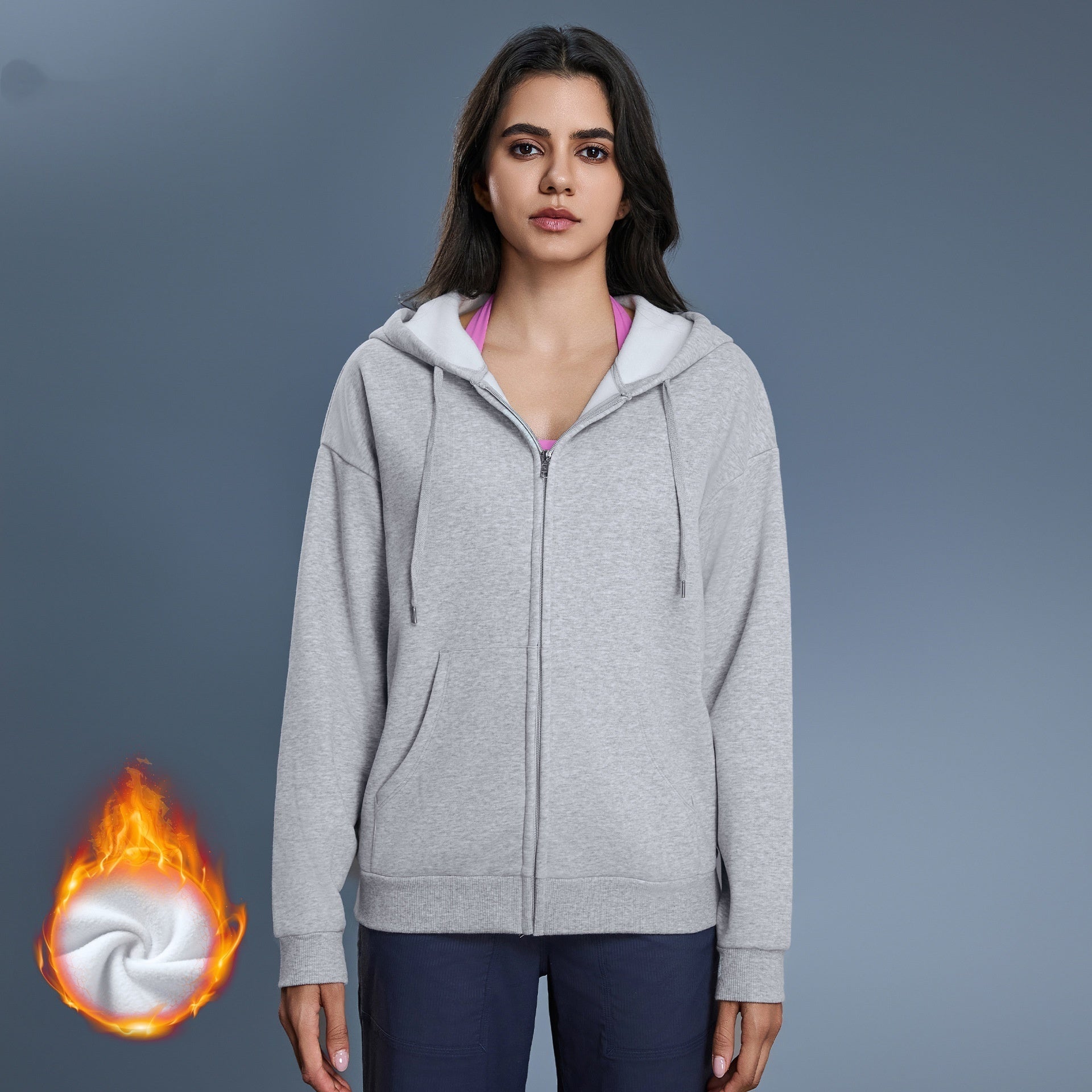 1469#A 3D Silver Logo Women Fleece Zipper Jacket