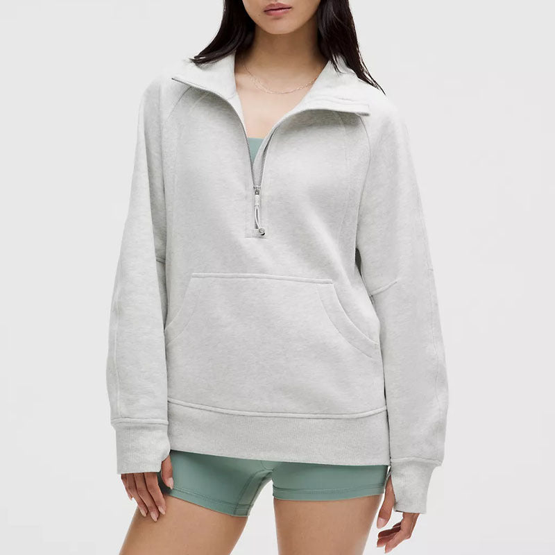 L5455# Embroidery Funnel-Neck Half Zip Long Hoodies