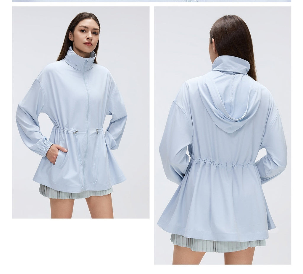 L5813# Women Waist Drawstring Hooded Jacket