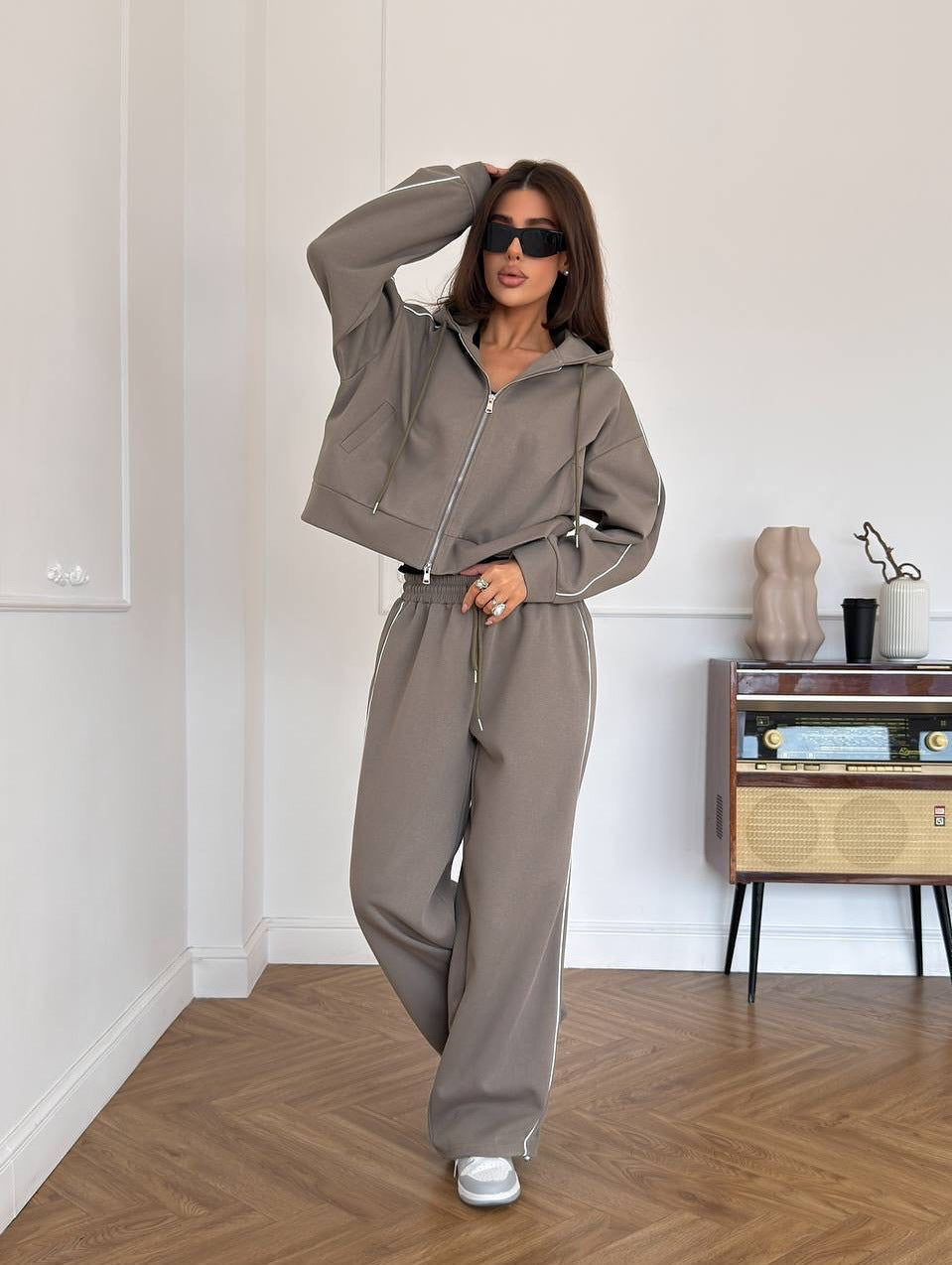 1475#A 3D Silver Women Hoodie Pants Sets