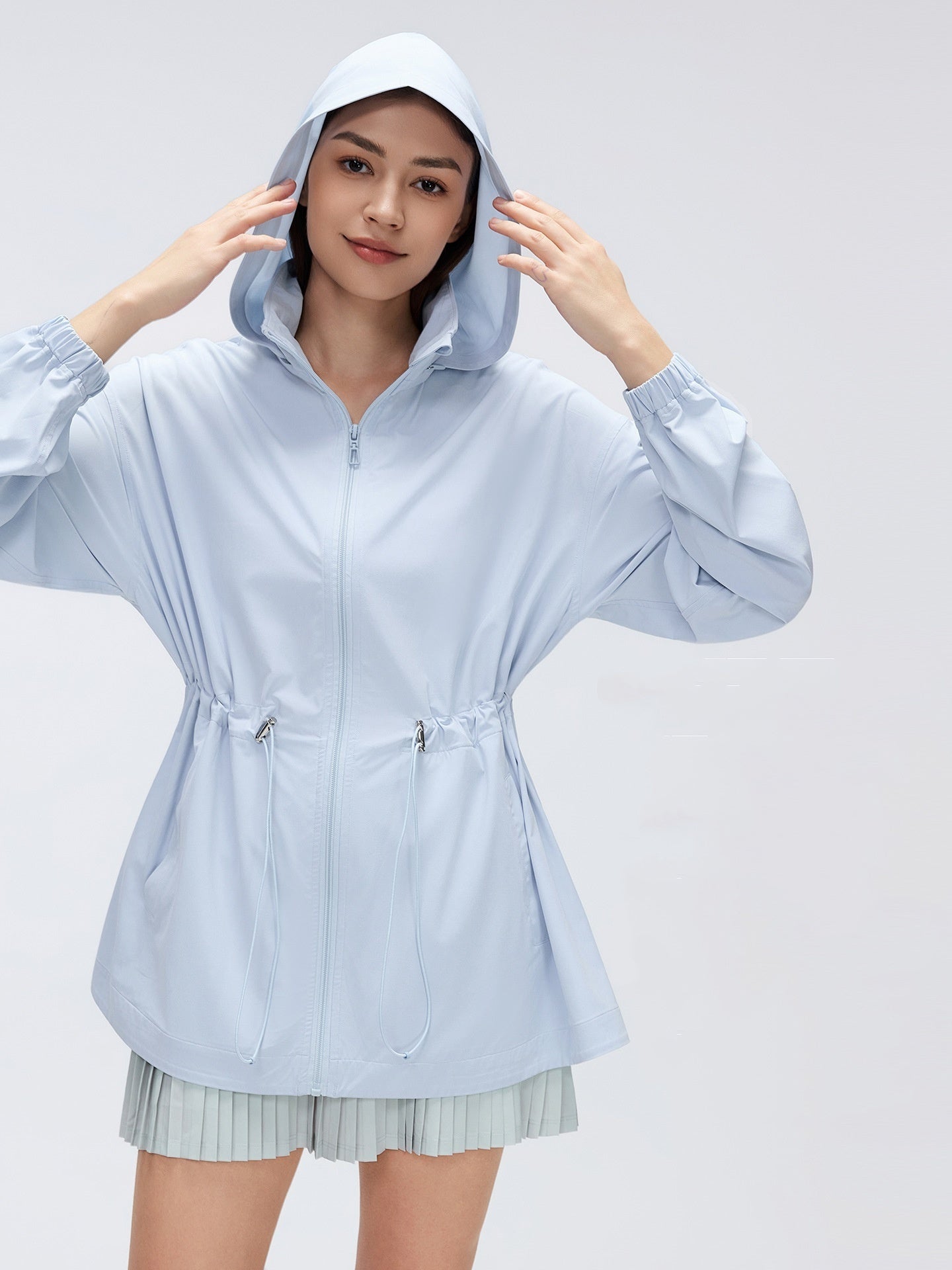 L5813# Women Waist Drawstring Hooded Jacket
