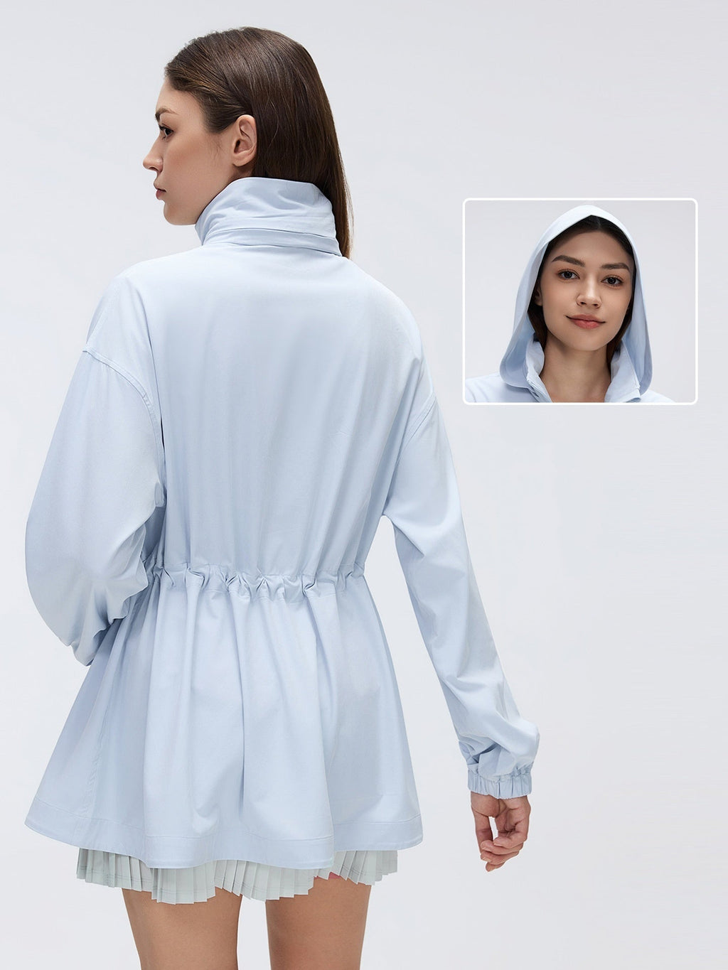 L5813# Women Waist Drawstring Hooded Jacket